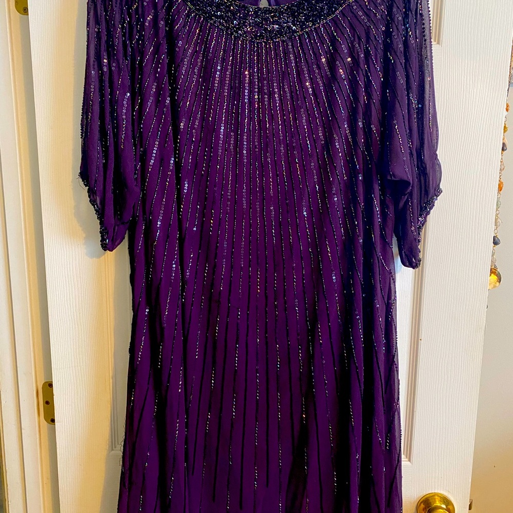 Purple Beaded short sleeved Dress